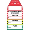 3-delige Carbon Dioxide Cylinder-tag, Engels, Zwart op rood, geel, groen, wit, 80,00 mm (B) x 150,00 mm (H)